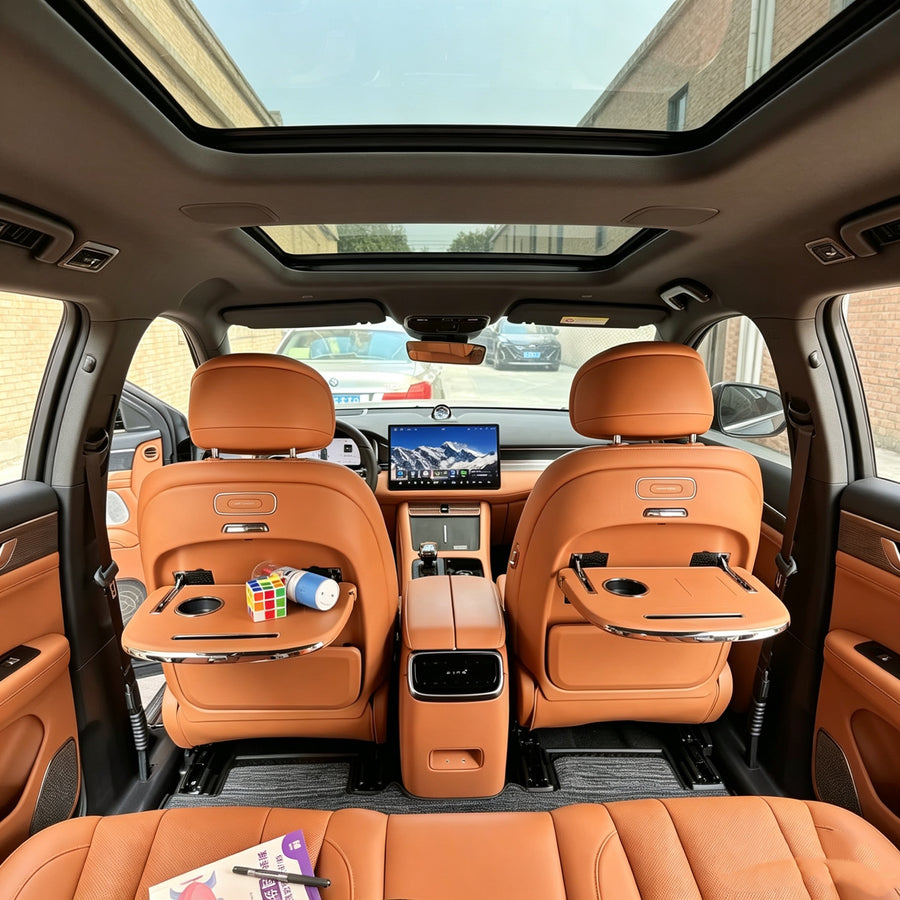 Lancheng Multifunction Car Tray Table, wireless-charging leather back-seat desk 1