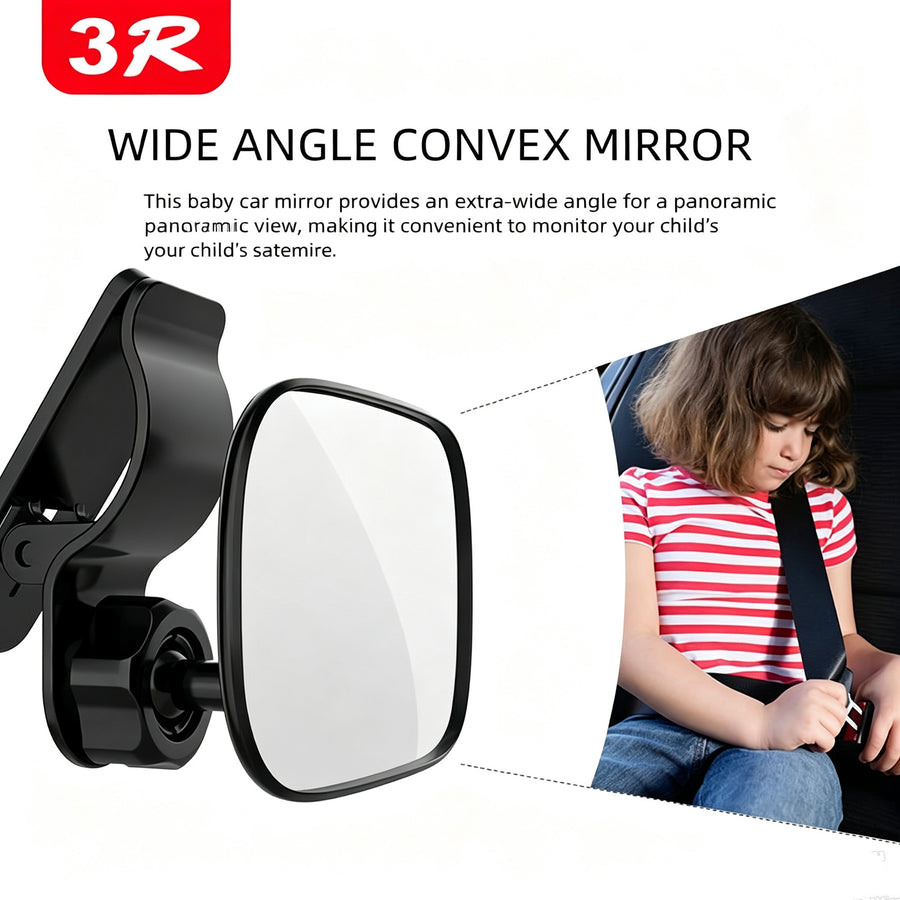 3R 360 Wide Convex Baby Car Mirror, safety hook-clip mount 1